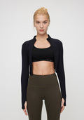 Women's Cropped Workout Front Zip Stretchy Fitted Long Sleeve Crop Top