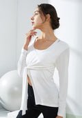 Slit knotted long sleeve T-shirt
